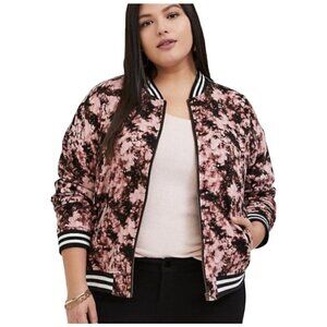TORRID 12511380 Pink Black Tie Dye Zip Front Twill Fabric Bomber Jacket Size 3X